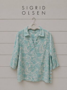 SIGRID OLSEN Linen Floral Blouse – Size 1X